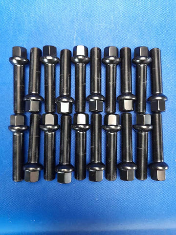 R12 Black Ball Seat Wheel Bolts M15X1.25 17mm Hex 60mm Thread