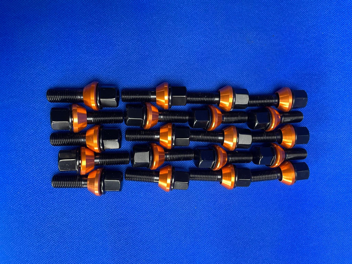 20x M14 x 1.5 Wobble Wheel Variable Bolts, Spigot Rings, BMW to Renault 20x M14 x 1.5 Wobble Wheel Variable Bolts, Spigot Rings, BMW to Renault