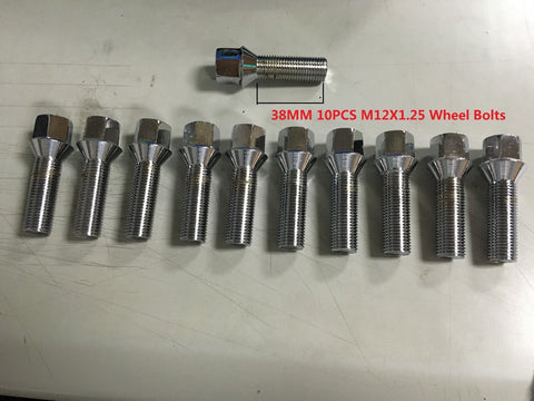 10PCS wheel bolts M12X1.25 17mm Hex 26mm high 38 thread long Chrome Plated