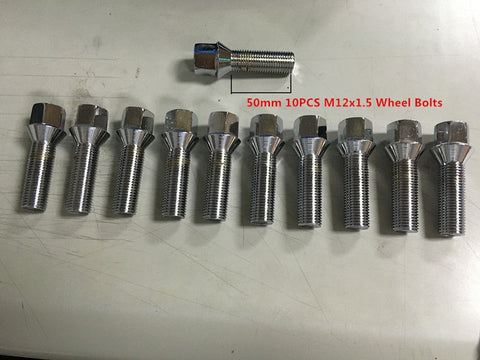 10PCS Extended Wheel Lug Bolts M12X1.5 17mm Hex 26mm high 50 thread long