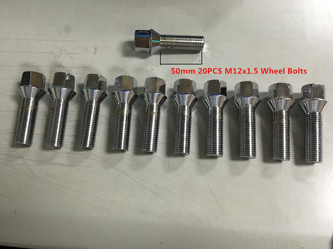 20PCS Extended Wheel Lug Bolts M12X1.5 17mm Hex 26mm high 50 thread long