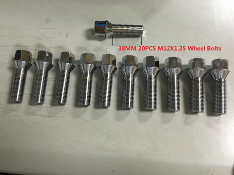 20PCS wheel bolts M12X1.25 17mm Hex 26mm high 38 thread long Chrome Plated