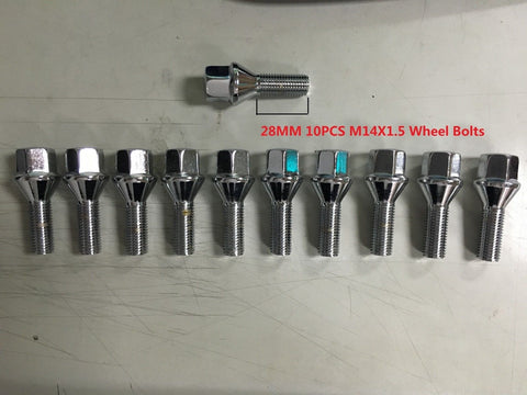 10PCS wheel bolts M14X1.5 17mm Hex 26mm high 28 thread long Chrome Plated