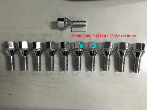 10PCS wheel bolts M12X1.25 17mm Hex 26mm high 28 thread long Chrome Plated