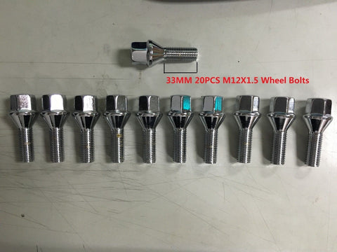20PCS Extended Wheel Lug Bolts M12X1.5 17mm Hex 26mm high 33 thread long