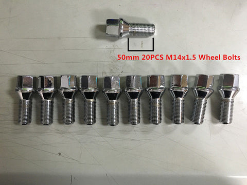 20PCS wheel bolts M14X1.5 17mm Hex 26mm high 50 thread long Chrome Plated