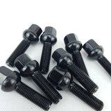 R12 Ball Seat Wheel Bolts Black M12X1.5 17mm Hex 50mm Long Thread