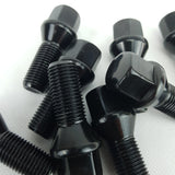 Cone Seat Wheel Bolts Black M12X1.5 17mm Hex 28mm Long Thread